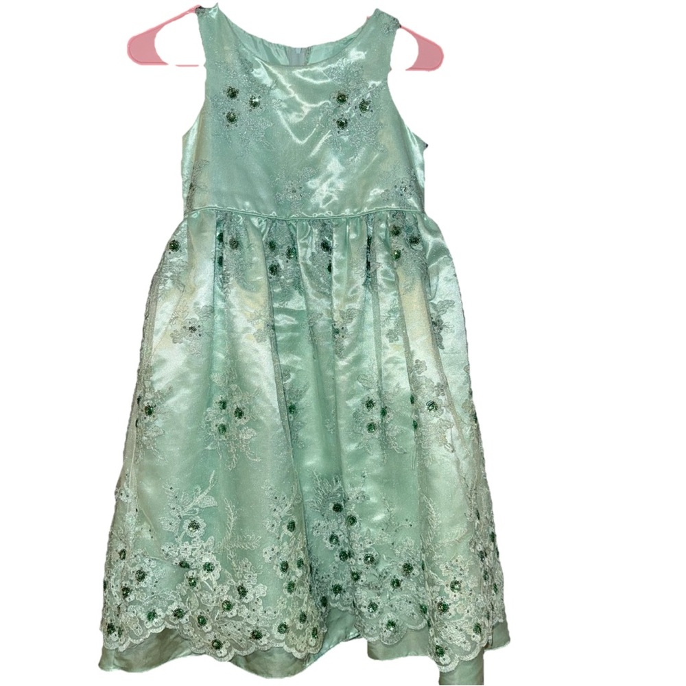 Cinderella Couture Mint Green Beaded Flower Girl Dress – Size 10